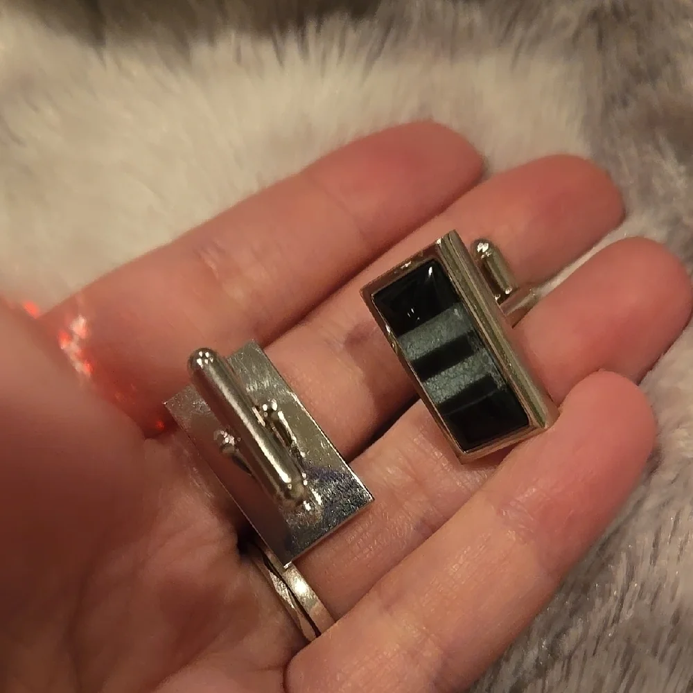 Silver and Black Stainless Steel Cufflinks Brand New In Box